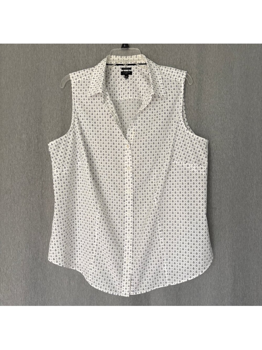 Talbots White Sleeveless Button-Down Top with Black Anchor Print Size 16